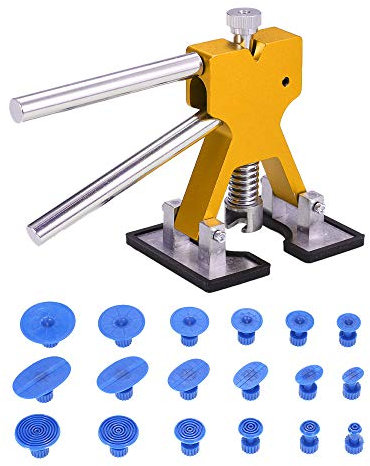 Goolsky Lot de 18 outils de débosselage sans peinture pour voiture - Avec languettes de colle - Outils de débosselage de carrosserie de voiture (doré)