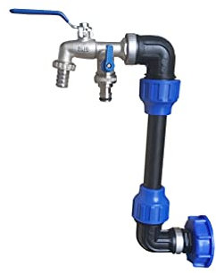 VOXTRADE IBC Adapter mit Schwanenhals Wasserhahn für Regenfass oder 1000L Tank, versch. Ausführ. (Kunststoff/Messing, 1/2 Dual) für S60x6 Grobgewinde-Anschluss