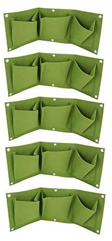 Jenngaoo 5Pcs 3 tasche fioriera da giardino a parete verticale, fioriera da giardino riutilizzabile in feltro riutilizzabile per piante succulente ortaggi da interno/esterno(verde)