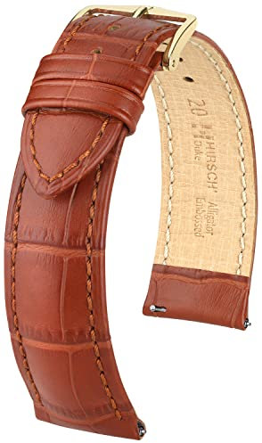 HIRSCH Uhren-Armband Duke L - Uhr-Band aus italienischem Kalbs-Leder mit Alligator-Prägung - Goldbraun - 18 mm
