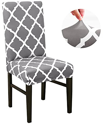 OKYUK Chair Covers, Dining Chair Covers Set of 4/6,Elastic Chair Protector Stretch Removable Washable Seat Covers for Dining Room Wedding Banquet Party Decoration (Gray, 6)