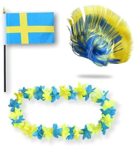 Sonia Originelli Fan-Set Schweden Fan-Set 4 Irokese - Schwedische Fanartikel EM WM Fußball Party Karneval