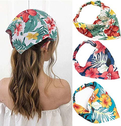 Yean Stirnband Boho Kopftuch Blume Dreieck Kopftuch Elastisches Haar Schal Band für Damen und Mädchen (3 Stück)