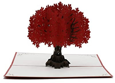 Baum rot, Natur, Wald, Lebensbaum, 3d Klappkarte, Pop Up Karte, Glückwunschkarte, Grußkarte, Geschenkkarte (rot)