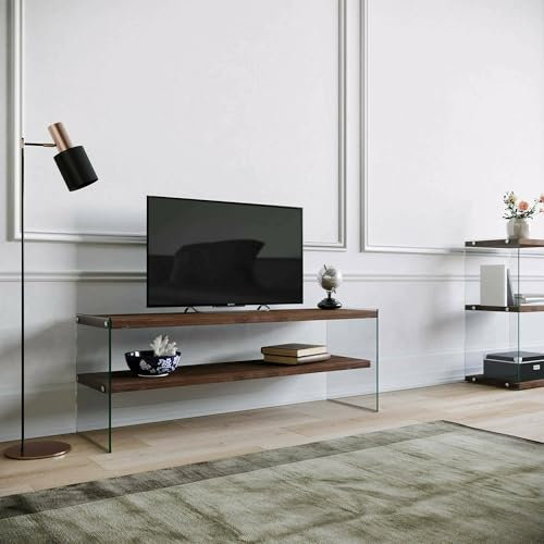 Dmora - Fernsehschrank Sargas, Ständer für Wohnzimmerfernseher, Niedriges Wohnzimmer-Sideboard, TV-Ständerbasis, 120x35h45 cm, Dunkler Nussbaum