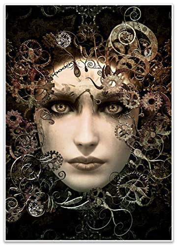 wandmotiv24 Poster als Wanddeko, Größe Din A2, Steam Punk, Gesicht Frau, Zahnrad, Uhr, Technik, Fantasy, Moderne Wanddeko, Wandbilder, Deko, Bild M0103