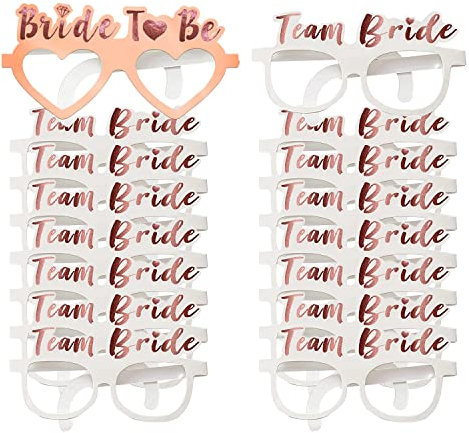 Shining She 16 Pack Hen Party Glasses, 15 White Team Bride Glasses 1 Rose Gold Bride to Be Glass, for Hen Do Party Rose Gold Accessories Favor Bridal Shower Bachelorette Party Supplies