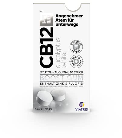 CB12 Boost Eucalyptus White Kaugummi – zuckerfreies zahnaufhellendes Kaugummi, gegen Mundgeruch, sofortige Frische unterwegs, Eukalyptusgeschmack – 10 Stück