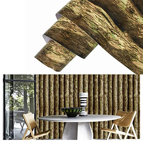 Cozylkx Self Adhesive Contact Paper 3D Tree Trunk Effect Wallpaper Log Cabin Wall Mural Sticker Waterproof Wallpaper,1m × 45cm