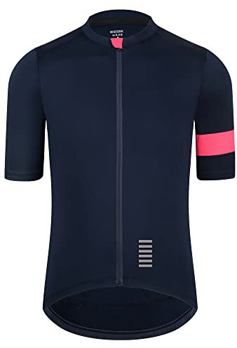 RISESBIK Radtrikot Herren Reißverschlusstasche Kurzarm Leicht Aero Race Fit Rennrad Jersey Hemd Manschette Nähte, Navy/Pink, X-Groß