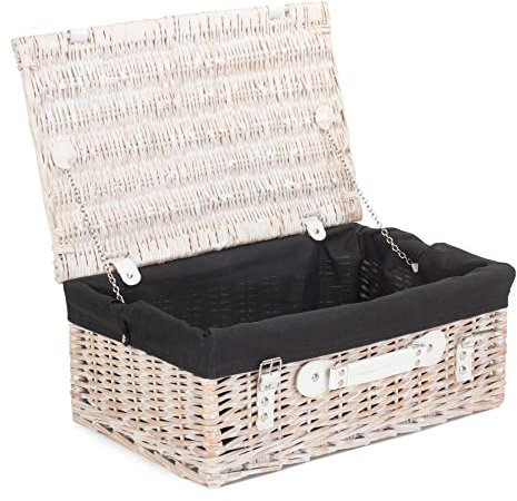 Red Hamper EH061B Wicker 45cm White Picnic Basket with Black Lining