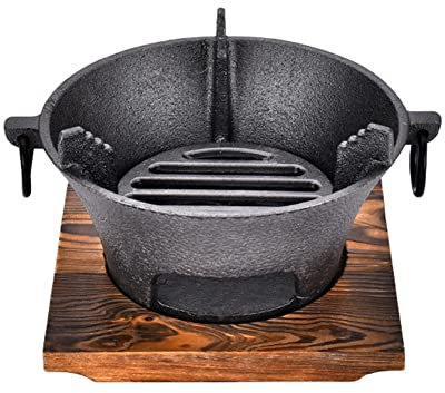 Horno de carbón, estufa de carbón de hierro fundido, placa de cocina con 1 clip y 2 tazas, horno de parrilla de barbacoa para interiores y exteriores, camping, picnic, fiesta, mantiene el sabor