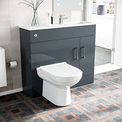 Nes Home James 1000mm Freestanding Grey MDF Slimline Vanity, Basin, WC Unit & BTW Toilet