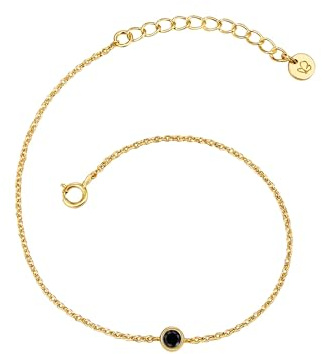 GLANZSTÜCKE MÜNCHEN Damen Armband 925/- Sterling Silber gelbgold | gelbvergoldet 14 Karat, Ankerarmband, Zirkonia, schwarz, Federring