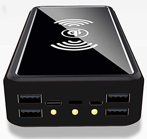 Wttfc Solar Charger 100000mAh Qi Wireless Solar Power Bank Camping External Battery Pack with Solar Panel, Portable Charger, Fast Charging 5V/2.1A Input/Output, LED Flashlights, LED Indicator,Black