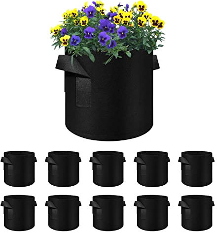 10 Pack 7 Gallon Plant Grow Bags for Vegetables, Breathable Nonwoven Fabric Pot Growing Bag Planter, Fabric Plant Pots Plant Bags for Potato Tomato Strawberry Vegetable Outdoor (7 Gal)
