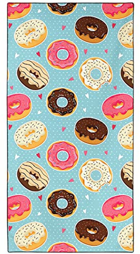 Violetpos Schnell Trocknende und Leichte Strand Handtücher Strandtuch groß 90x180 cm Schnelltrocknendes Mikrofaser Bedrucktes mit Donuts Desserts Mädchen