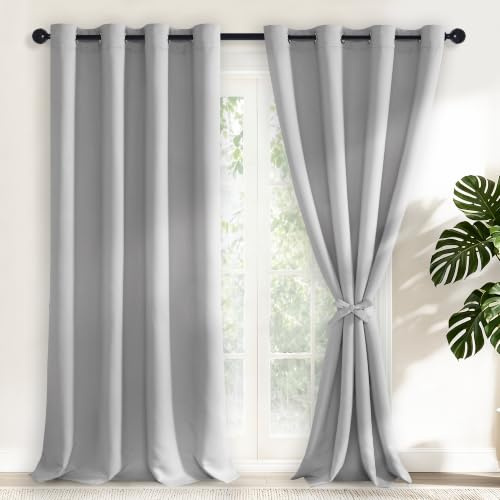 Hiasan Verdunklungsvorhänge Gardinen, 260 x 140 cm (H x B), Silver Grau | Blickdicht Vorhänge mit Ösen, Thermovorhang Ösenschal, weiche Schiebevorhänge, für Schlafzimmer und Wohnzimmer, 2er Set