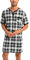 Chemise de Nuit Homme Pyjama Manches Courtes Hauts de Pyjama Homme Tee-Shirt Long Col V avec Boutons Vêtements d'Intérieur T-Shirt Grande Taille Douce Confortable Carreaux Noir Blanc*Courte-A XXL