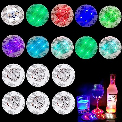 Nizirioo LED Untersetzer Selbstklebende Leuchtsticker: 16 Stück LED-Untersetzer,LED-Aufkleber,LED Sticker Lichter,7 Farbe LED Untersetzer,LED Sticker Lichter Selbstklebend für Kaffee Tee Bier Becher