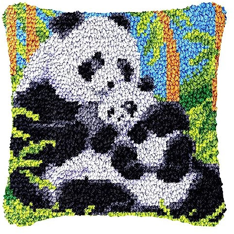 Kit de crochets à nouer soi-même - Coussin à nouer soi-même - 43 x 43 cm - Panda