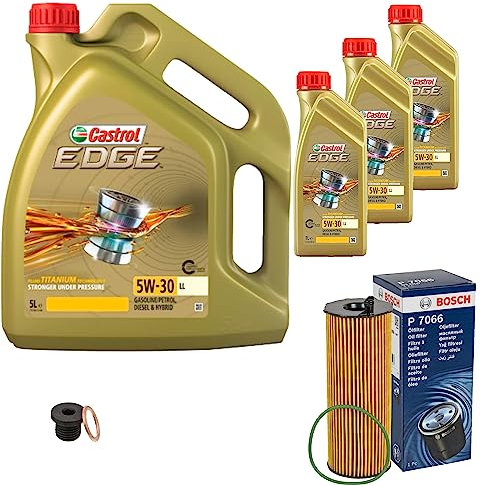 Inspektionspaket Wartungspaket Filterset mit 8 L Motoröl EDGE Titanium FST LL 5W-30, Ölfilter, Verschlussschraube