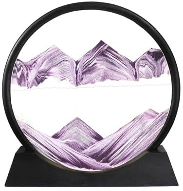 Warmiehomy 3D Moving Sand Art Pictures Flowing Sand Painting Hourglass Deep Sea Sandscape Sand Art Liquid Motion Oasis Mini Kinetic Art Painting Ornament for Home Office Decor (Purple)
