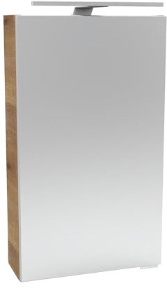 FACKELMANN Milano Spiegelschrank mit LED-Beleuchtung – Alibertschrank für Bad und Gäste-WC (40 x 68 x 15,3 cm) – SBC Badschrank mit Spiegel in Holz Braun – Tür Links