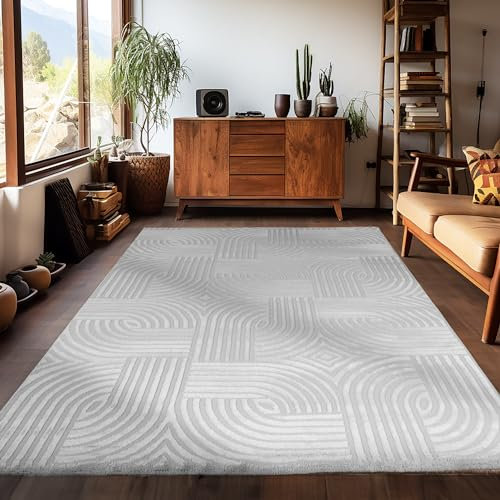 Carpetsale24, Kurzflor Teppich Wohnzimmer 120 x 170 cm, Skandinavischer Boho Teppich Einfarbig Silber, 3D-Effekt, Extra Weich und Waschbar, Deko Teppich für Schlafzimmer, Esszimmer und Küche