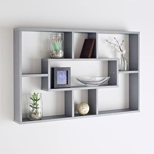 Homme Concept - Grey Multi Compartment Space Saving Floating Display Shelves Storage Shelf Organiser Unit Home Decor Bookshelf