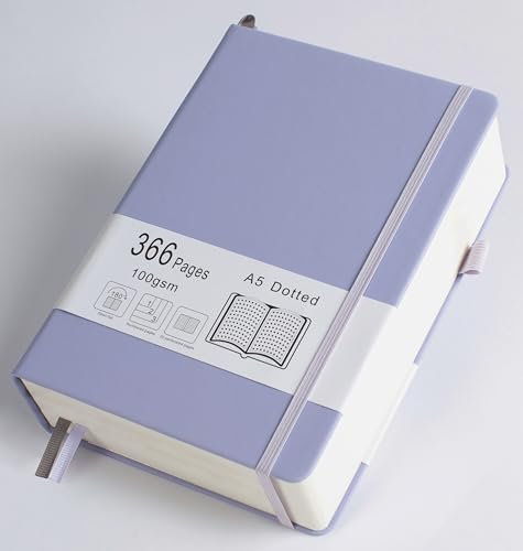 Thick Bullet Dotted Journal with 366 Numbered Pages, A5 Journal for Writing with 100GSM Dot Grid Paper, Hardcover Leather Notebooks for Women Men School Note Taking Work Diary, 5.7x8.3 Lavender