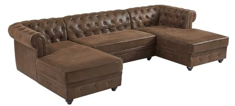 Vente-unique - Wohnlandschaft - Mikrofaser - Vintage-Leder-Optik - Chesterfield