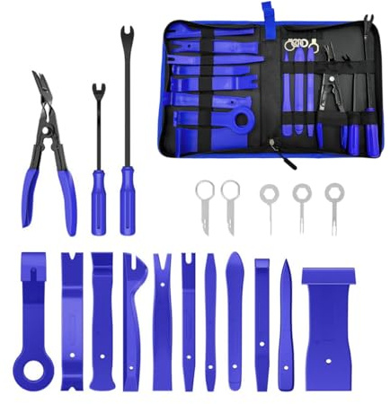 Suvnie 19PCS Trim Removal Tool Set, Car Panel Door Audio Trim Removal Tool Kit, Plastic Pry Tool Kit for Car Panel Dash Door Audio with Storage Bag, Universal Car Accessories (Blue)