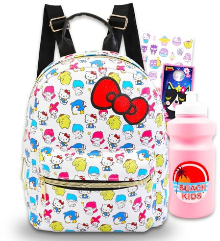 Hello Kitty Mini sac à dos – Ensemble avec sac à dos Hello Kitty de 25,4 cm avec poche avant et bouteille d'eau, tatouages, plus | Sac à dos Hello Kitty pour femme, Hello Kitty Sac à dos pour femme,