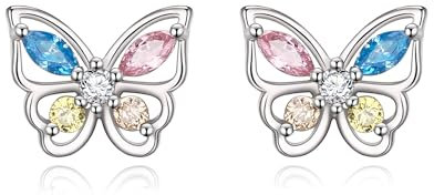 EVER FAITH 925 Sterling Silver Butterfly Earrings for Girls, Multicolored CZ Hypoallergenic Butter fly Stud Earring Butterfly Gifts for Daughter Granddaughter