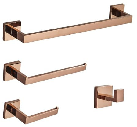 DIFUGLID Portasciugamani Oro Rosa, Set da 4 Pezzi, 40 cm, Bronzo, Lega di Oro Rosa, Avvitamento, Casa/Bagno