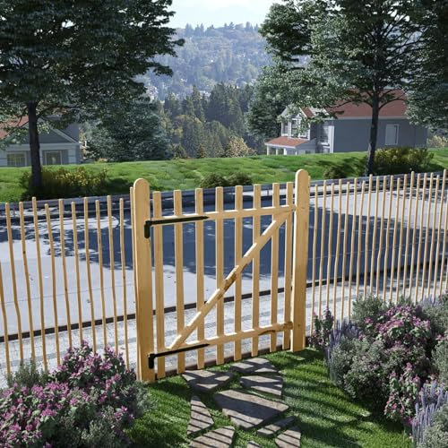 Mengtu Gartentor Zauntor Einflügelig Gartentür Gartenpforte Zauntür Holztor Hoftür Tür Pforte Tor Einfahrtstor für Garten Zugang Terrasse Haselnussholz 100×120 cm Garten Möbel