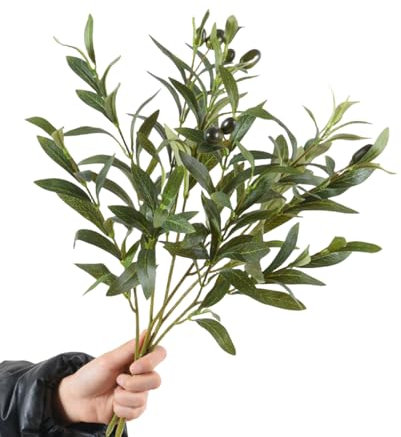 CLoxks 4 rami di ulivo artificiali per vasi, 48 cm, rami di ulivo finti steli con frutta, per decorazione della casa, matrimoni, feste, vasi, decorazioni, HJNJGFTJ24
