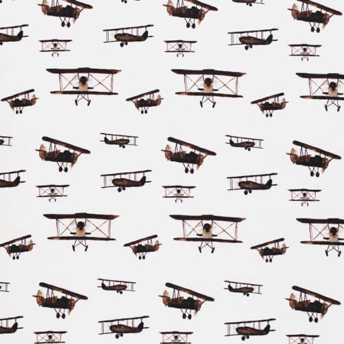 Baumwolljersey Meterware Jungen – Öko-Tex Standard 100 – Jersey Stoff ab 50 cm – elastisch & weich – für Baby- und Kinderkleidung – viele Designs & Motive – am Stück zugeschnitten (Flugzeug)