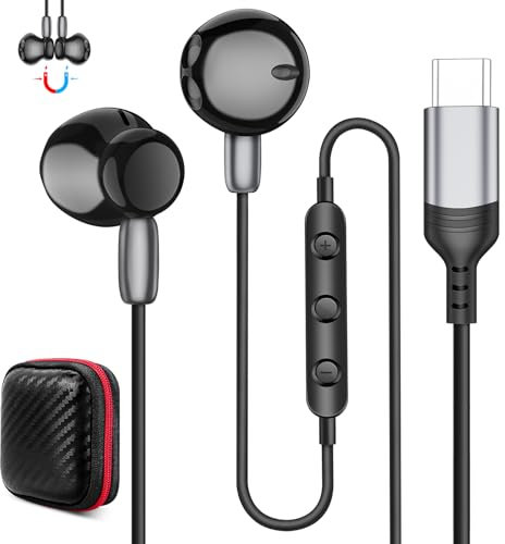 Auriculares USB C para Samsung A35 5G A55 Galaxy A54 A34 S24,Magnéticos Estéreo Audifonos Tipo C Cancelación Ruido Auricular con Cable Micrófono para iPhone 15 16 Google 9 8 Pro 7a iPad Xiaomi 14 13T
