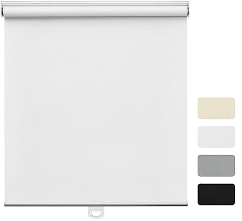 Moonice Cordless Roller Shades Spring Lifting Roller Blinds Blackout Thermal Insulated Window Blinds Customized Esay to Install Shades for Home Bedroom Office (White, Custom Size)