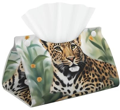 Tissue Box Cover Double sided leather for Desk Home spa Office Bathroom, Bedroom Vanity Countertop Night Stands Desk Car Leopard print Prints