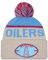 New Era Houston Oilers NFL 2024 Sideline Historic Sport Knit Beige Blau Bommelmütze - One-Size