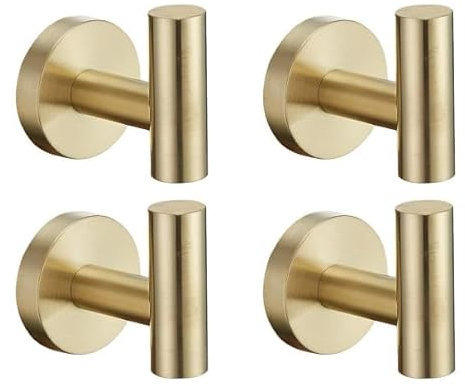 IUSOT Gold Hooks, Bathroom Towel Hook, Screw in Metal Coat Hooks, SUS 304 Stainless Steel Heavy Duty Brass Coat Hooks, Wall Door Hanger for Bathroom Kitchen Garage Home Hotel Office