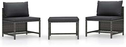 Gecheer 3-TLG. Gartenmöbel Sofa Polyrattan Lounge Couch Gartenliege Gartensofa Terasse Balkonmöbel Garden Lounge Sofa Garten Sofagarnitur mit Kissen Grau Poly Rattan