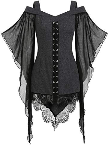 Insert Lace Women Size Sleeve Gothic T-Shirt Tops Plus Damenbluse Schminktisch Damen Rollkragen Top Damen