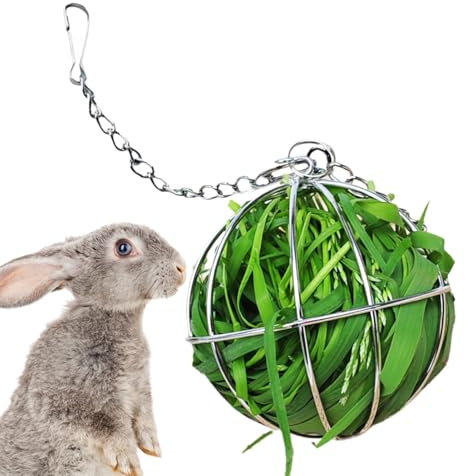 Kaninchen Heu-Futterspender Gras Spielen Heuball Kauspielzeug Edelstahl Futter und Gras Rahmen Schalen Kleintiere Heu Krippe Spender für Hamster Rennmäuse Chinchillas Meerschweinchen
