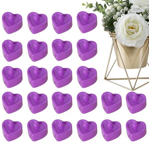 Generic Battery Operated LED Tea Lights | Heart Shaped, Colorful, Flameless Candles | 24 Pack, ABS Material, Purple
