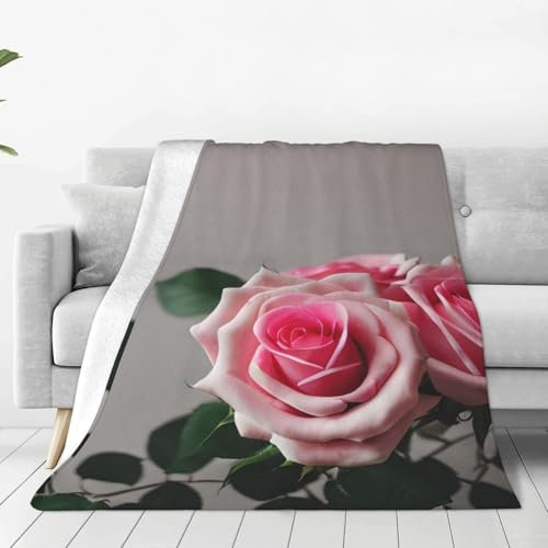 ETASUIOL Ultraweiche Micro-Fleecedecke mit rotem Rosenmuster, vielseitige, tragbare Flanelldecke für Bett, Sofa, Reisen