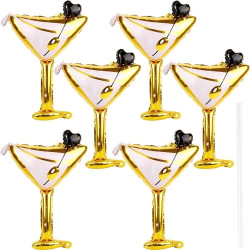 Octaday 6 Pcs Martini Balloon Aluminum Realistic Martini Glass Balloons for Birthday Wedding Bachelor Party Decorations Cocktail Balloon